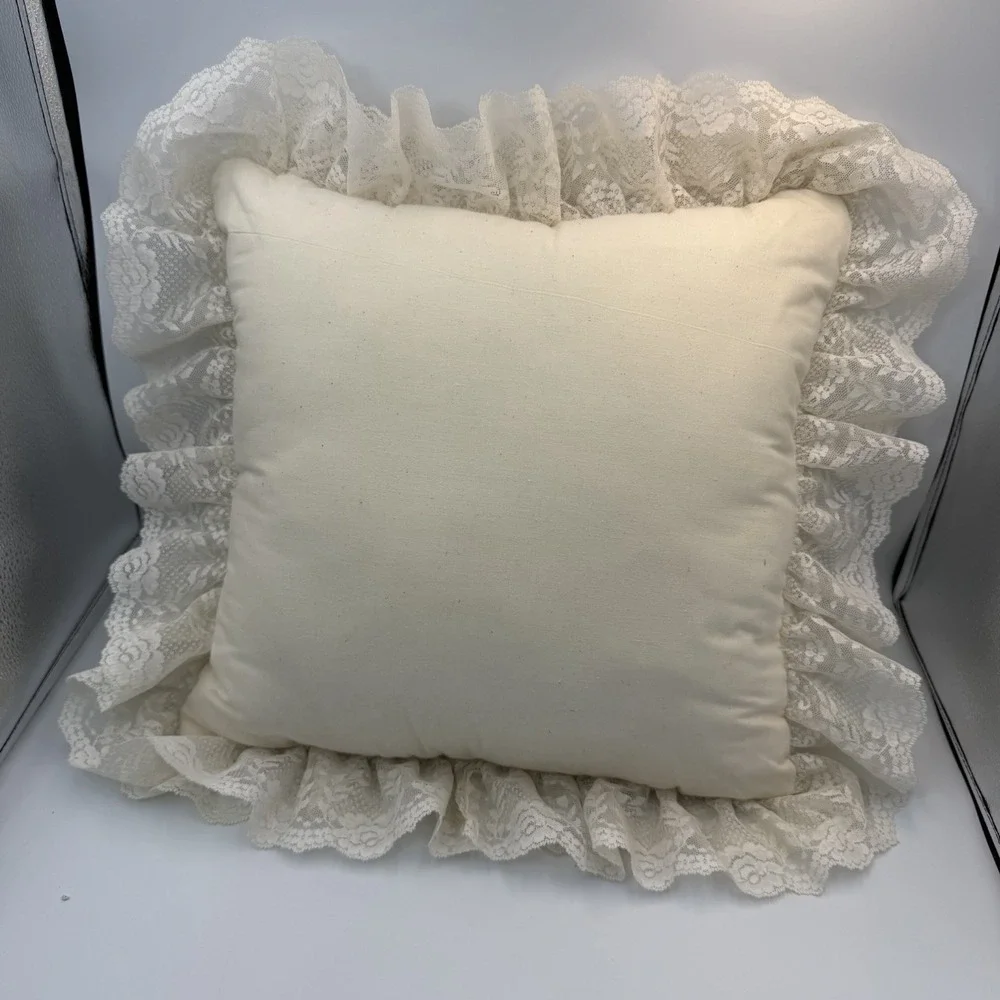 Embroidered Floral Cottage Core Grandma Throw Pillow Decorative Multicolor Lace